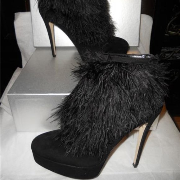 Brian Atwood ALEXA Ostrich Feather Suede Platform Ankle Bootie Boots Shoes - Picture 13 of 13